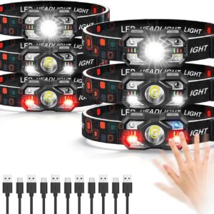 Headlamp Rechargeable 6Pack, 3000 Lumen Ultra-Light Bright Headlamp Flashlight with White Red Light, LED Headlight Motion Sensor, 5+5 Mode for Outdoor Camping Fishing Running Hiking