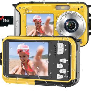 4K Underwater Camera, 16FT Waterproof Camera, 64MP Dual-Screen