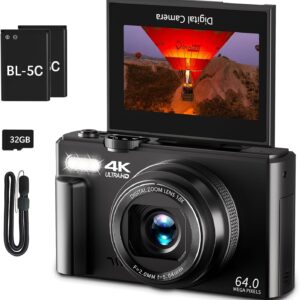 VJIANGER 4K Digital Camera, Vlogging Camera with 180° Flip Screen